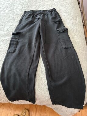 Roots Black Cargo Sweat Joggers with Drawstring Waist